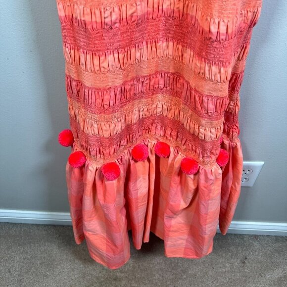 Sundress Piper Maxi Dress Size Medium Large Neon Coral Gingham Vacation Resort - Picture 8 of 11